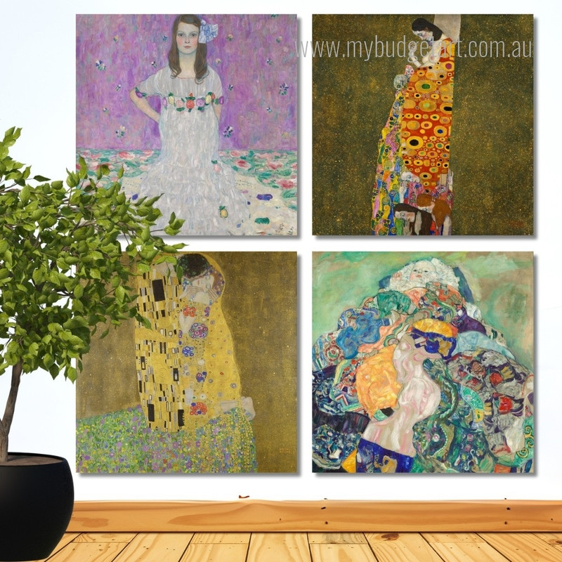 Mada Primavesi By Gustav Klimt Austrian Figure Modern Stretched Painting Pictures 4 Piece Wall Art Framed Canvas Prints Set For Office Décor